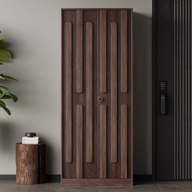 Door solid wood shoe cabinet Chinese walnut large capacity wall integrated storage  with lock password lock corridor