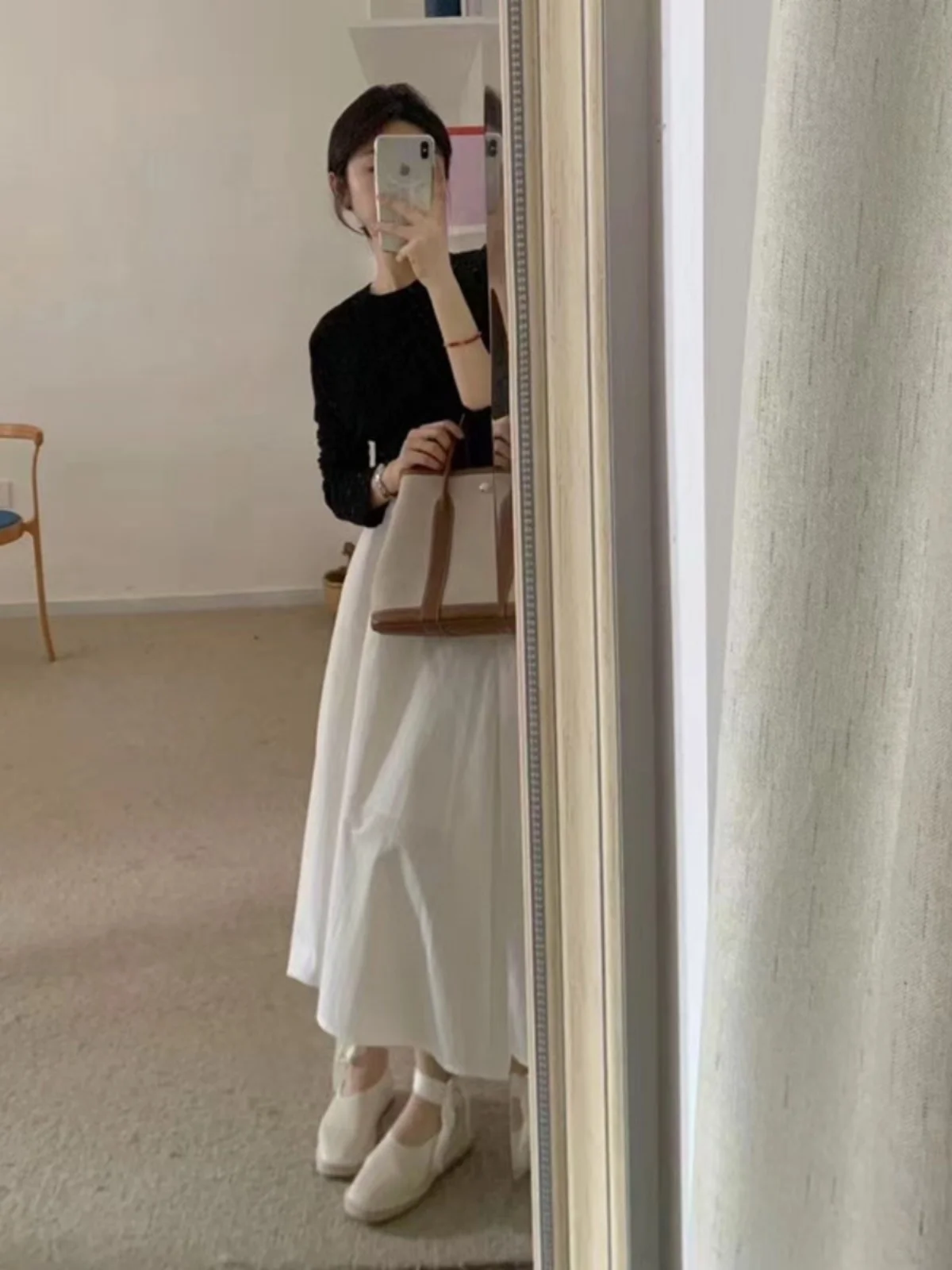 

Comfortable A-Line Midi Skirt High Waist Slimming White Spring Summer New Style Korean Fashion Women's Skirts Cotton Material