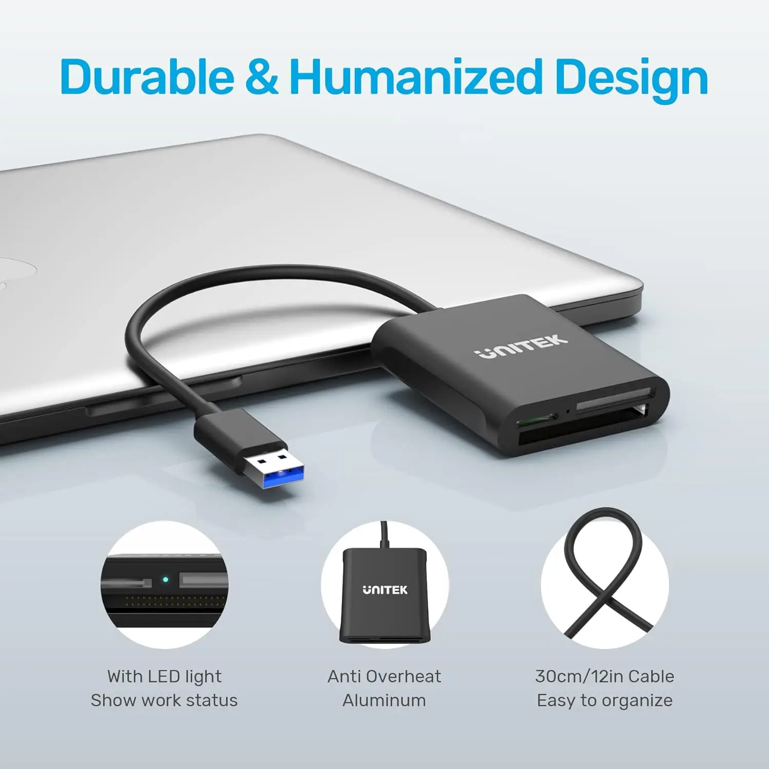 Lector de tarjetas USB 3,0 tipo A SDHC/SDXC/Micro SD/CF, Cable de 120CM para ordenador portátil, PC, Multi OTG inteligente