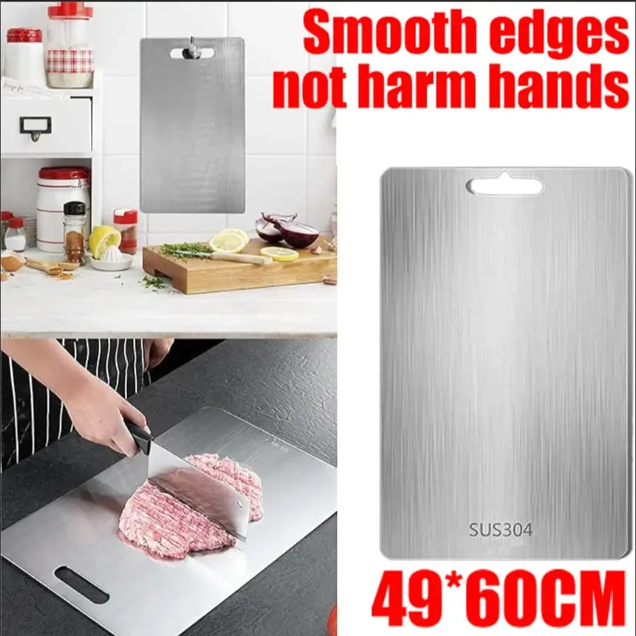 

Portable Double-Sided Food Grade Titanium Cutting Boards Kitchen Thickened 304 Stainless Steel Suitable Fruit And Meat Chopping