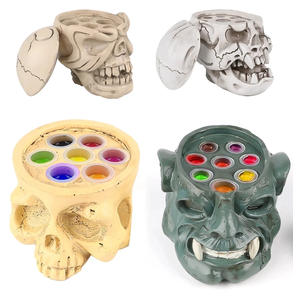 Tattoo Skull Ink Cup Holder Devil Vampire Horror Tattoo Pigment Container Holder Resin Makeup Pen Holder Stand Tattoo Accessory