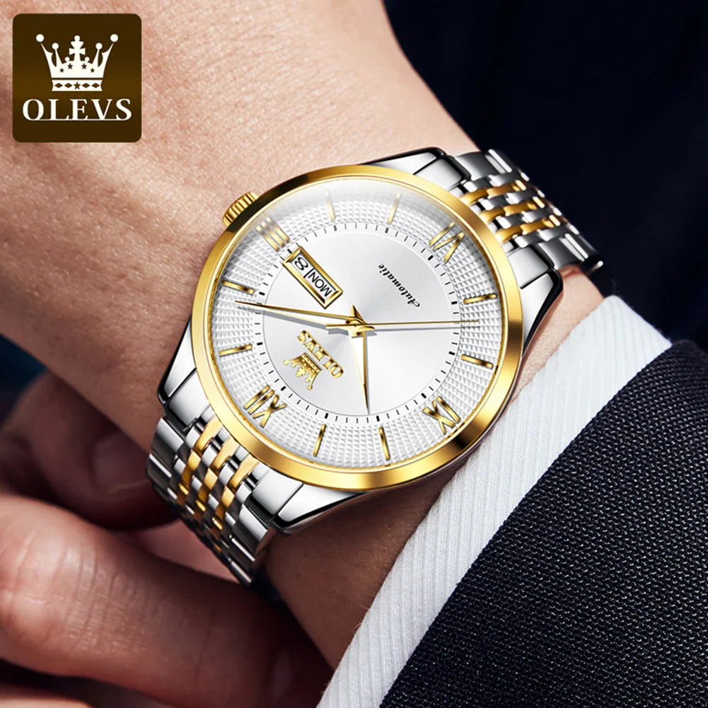 OLEVS 6657 Top Brand Men Watches Business Fashion Automatic Mechanical Wristwatch for Man Waterproof Luminous Date Week Sapphire