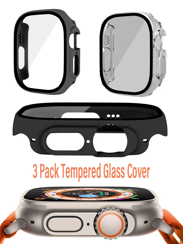 3er-Pack Abdeckung für Apple Watch 49 mm Ultra 2 Displayschutzfolie iWatch-Hülle, vollständig schützende, ultradünne, harte PC-Stoßstangenhüllen, kratzfest