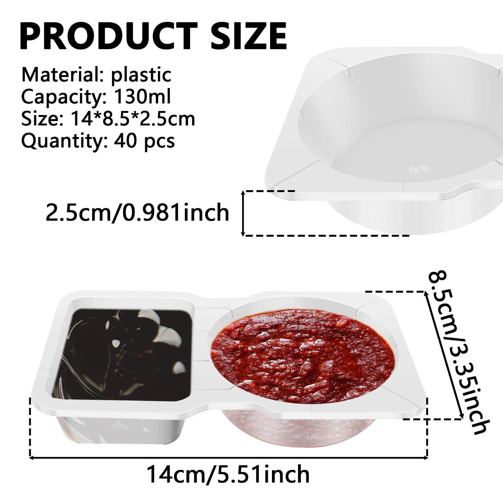 40/80PC Plastic Compartment Snack Containers Reusable Double Compartment Condiment Container Leak-Proof Double Compartment Snack