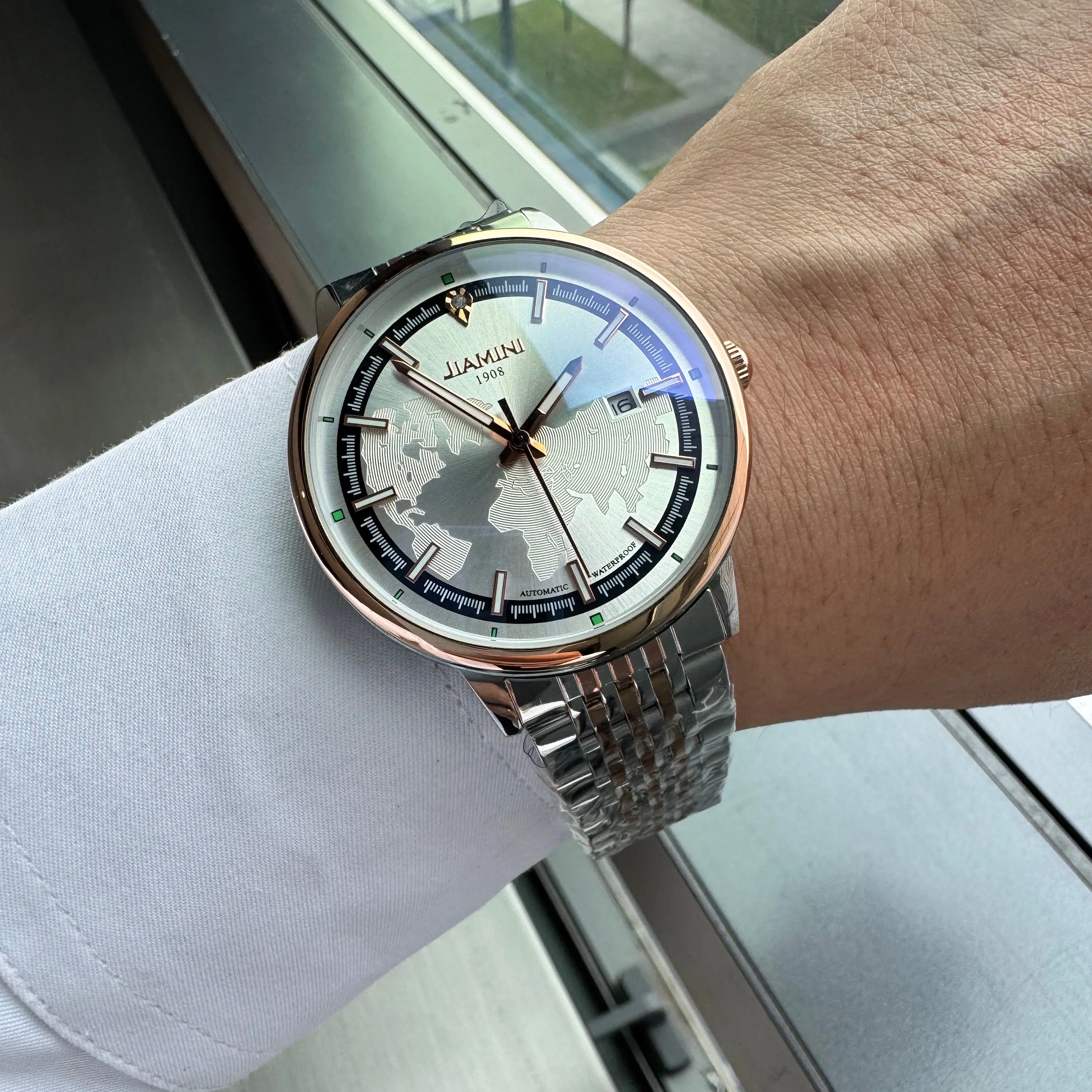 

AOKULASIC Fashion Watch for Men Minimalist White Dial Calendar Stainless Steel Strap Business Automatic Mechanical Mens Watches