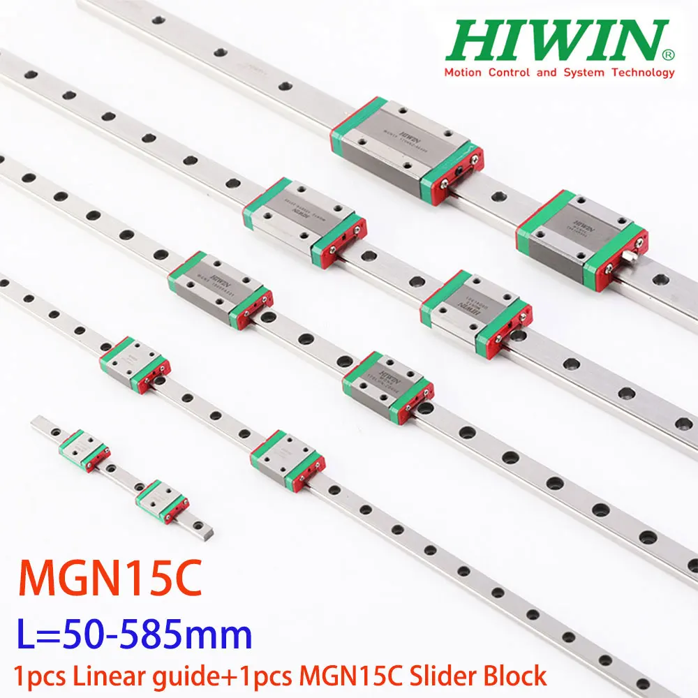 

HIWIN Original genuine MGN15 MGN15C Miniature Linear Guide Rail L=50-585mm+1pcs MGN15C Slider Block For 3D Printers CNC parts