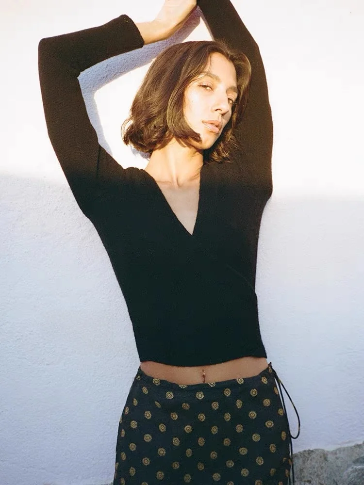 

Susan, осенне-зимний черный шерстяной кардиган с запахом и перекрестием, женский вязаный топ с v-образным вырезом, длинный цвет свеча для поездок на работу