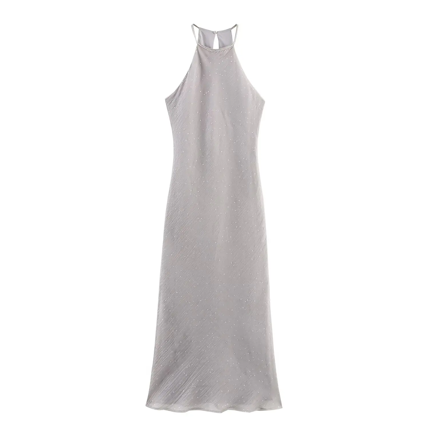 Robe mi-longue à col licou pour femmes, vêtements de Style européen et américain, à la mode, brillant, nouvelle collection 2025