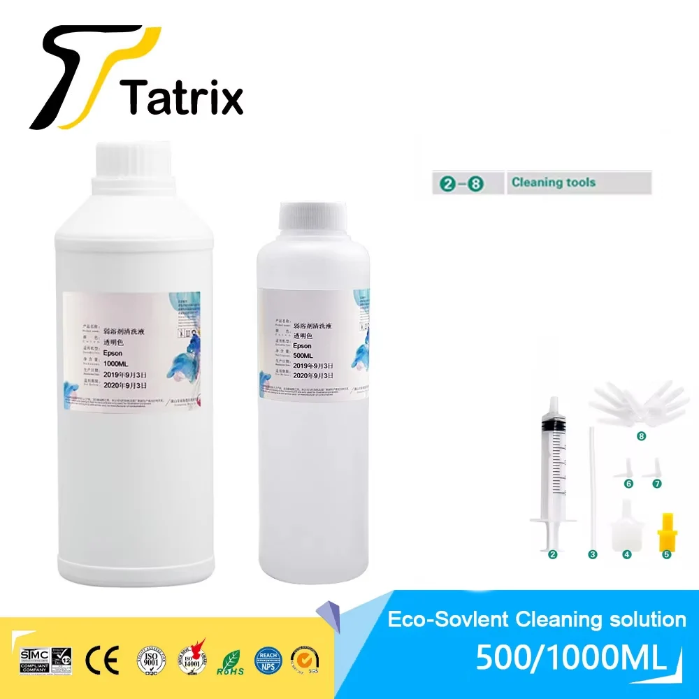 

Решение для очистки экосольвентных чернил Tatrix для Epson/Roland/Mimaki/Mutoh 1390 TX800 XP600 5113 4720 I3200 L800 L1800 DX5 DX7