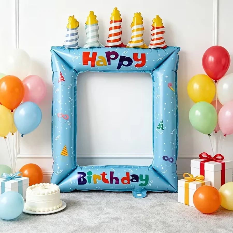 1/2pcs Blue Pink Birthday Photo Frame Foil Balloon Backdrop Props for Happy Birthday Party Celebrations Decoration Supplies - view 4