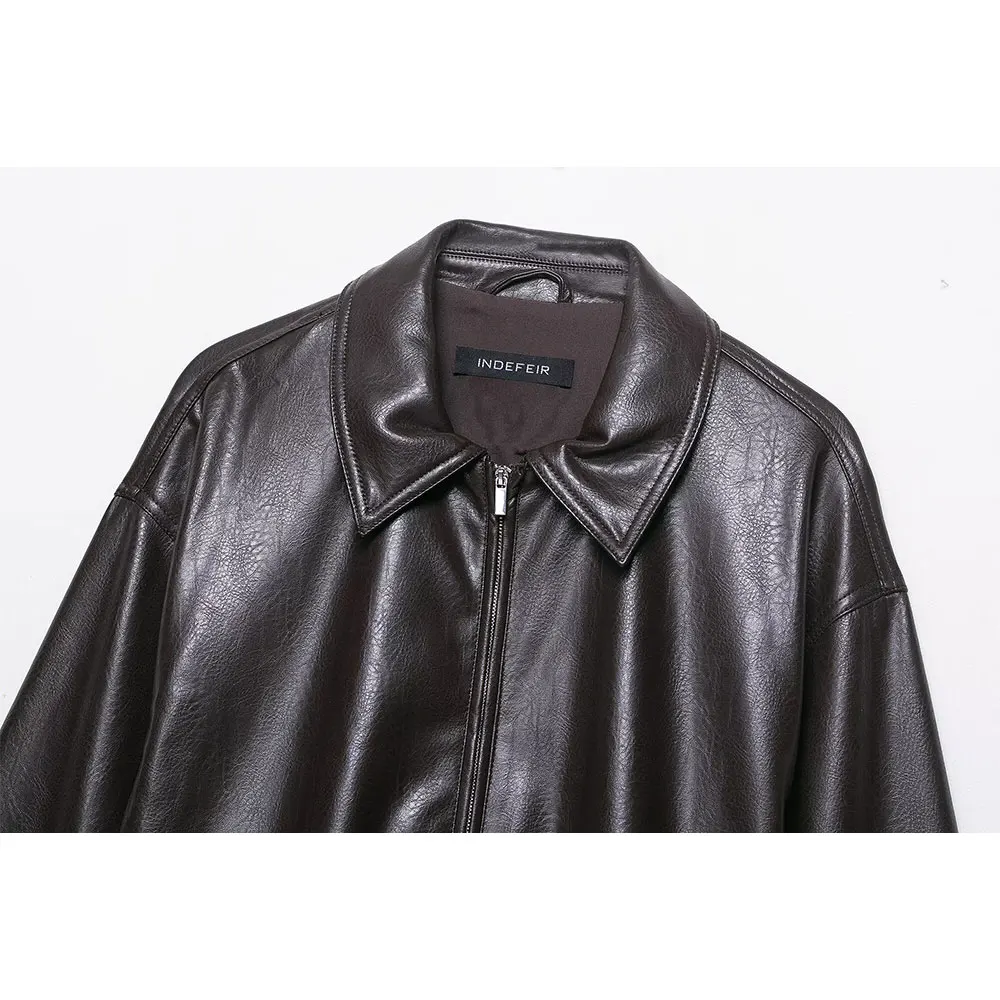 سترات نسائية من DUOPERI باللون البني من مادة البولي يوريثان بسحاب أمامي كاجوال ورقبة على شكل طية صدر وأكمام طويلة ملابس نسائية أنيقة وأنيقة #3