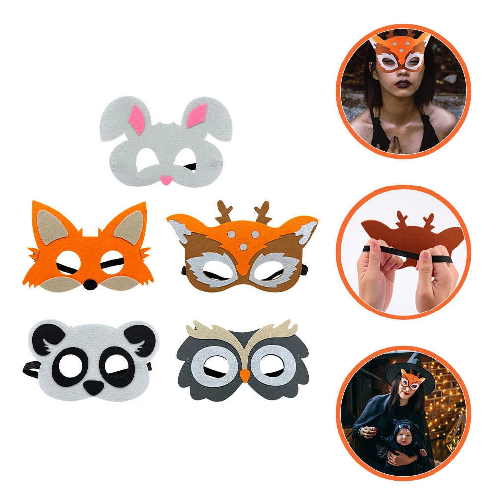 

5 Pcs Animal Felt Masks for Kids Reusable Party Favors Halloween Cosplay Dress Up Costume Mask Masquerade Carnival Birthday