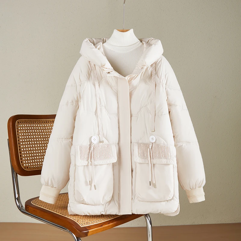 Manteau d'Hiver Épais à Capuche pour Femme, Veste Élégante, Chaude, en Coton Rembourré, Parka à Manches sulf, avec Poches, Vêtements d'Extérieur