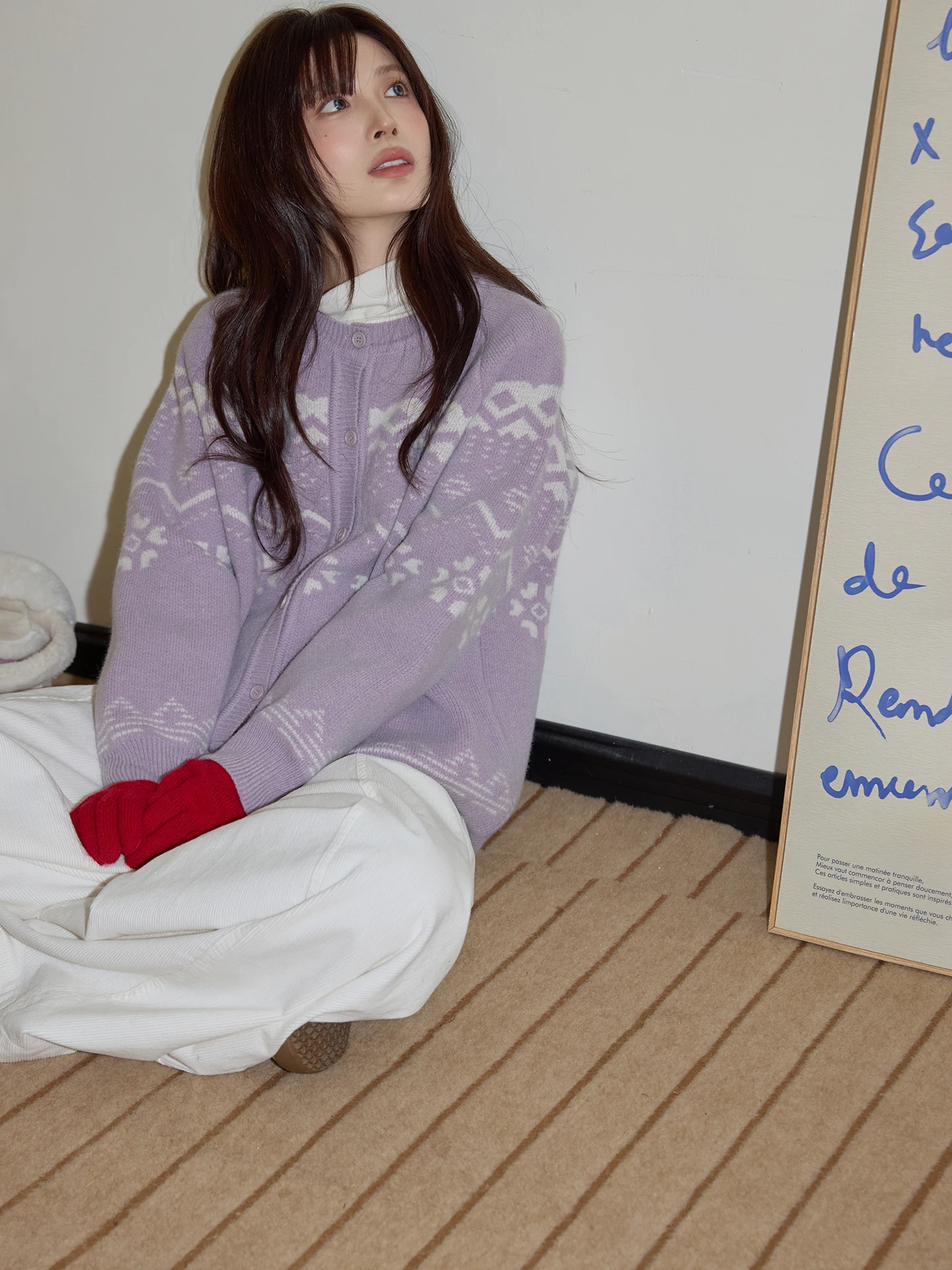 

Thiened Purple Knitted Sweater Women's Loose Casual Outerwear Winter Leisure Soft Nurturing Cardigan Girls Commute Sle