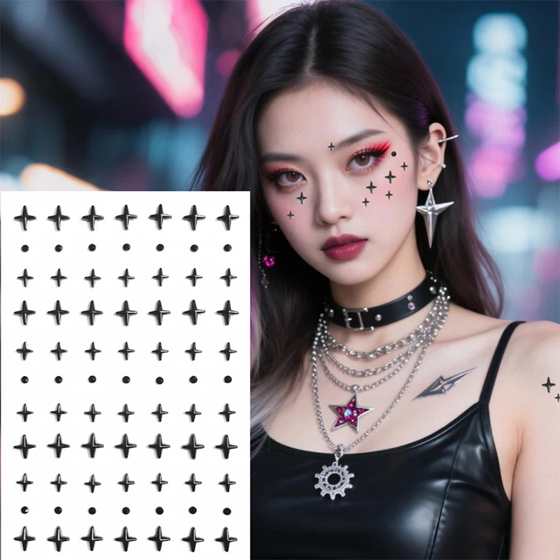 

1 Sheet Non Piercing Lip Stud Sticker Self Adhesive Waterproof Punk Rivet Stud Decal Fake Eyebrow Ring Body Belly Button Jewelry