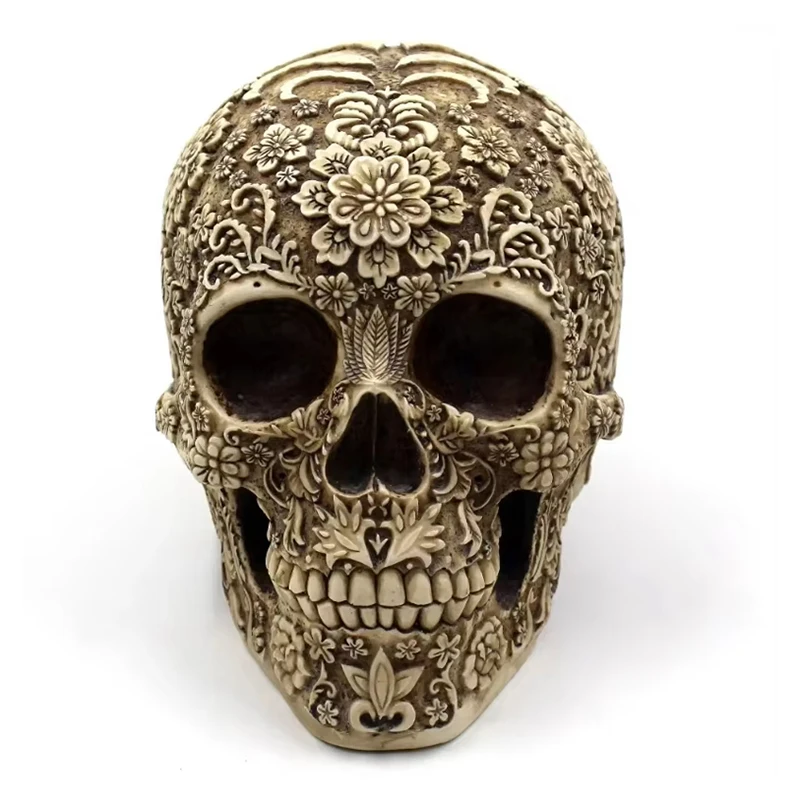 

Resin Craft Skull Head Golden Carving Halloween Party Decoration Skull Sculpture Ornaments Home Decoration Accessories