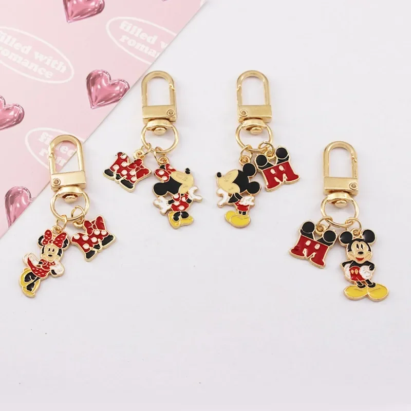 Disney Mickey Mouse Keychain Pendent Minnie Mouse Kawaii Bag Pendent Accessories Toys Cartoon Gold Color Metal Keychain Gift