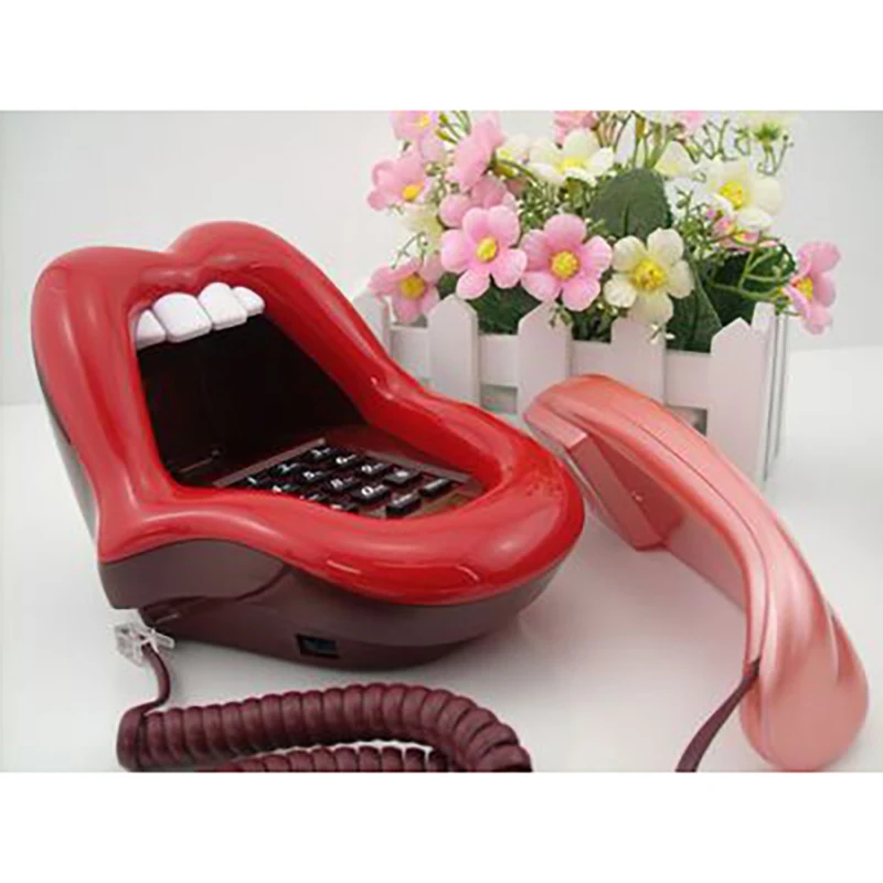 Novelty Tongue Stretching Sexy Lips Mouth Corded Phone Telephone with LED Indicator, Audio / Pulse Dial, Mini Landline Telephone