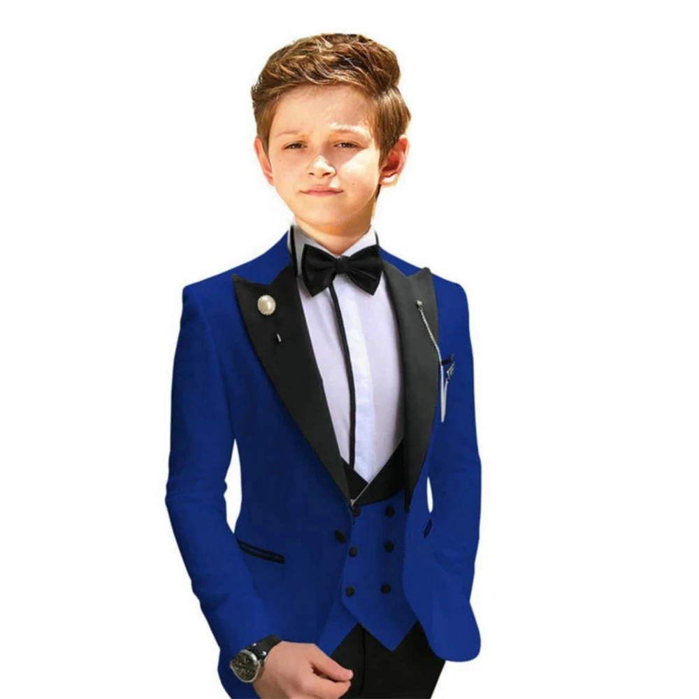 SAROULU | High Quality Formal Boy's Suit Set, Three Pieces Classic Solid Kids Tuxedo, Jacket Pants Vest Including Bow-tie