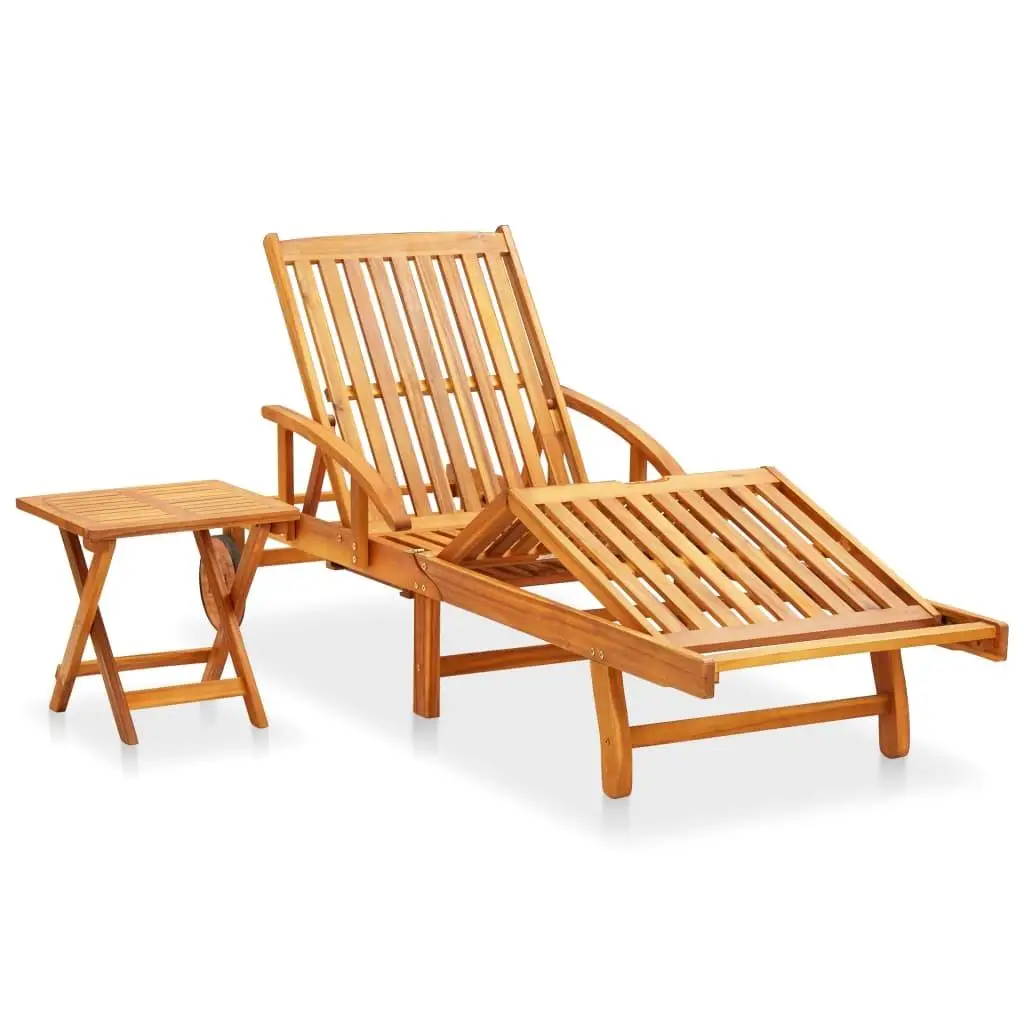 Acacia Wood Patio Sun Lounger Set with Cushion & Side Table – Outdoor Relaxation Furniture