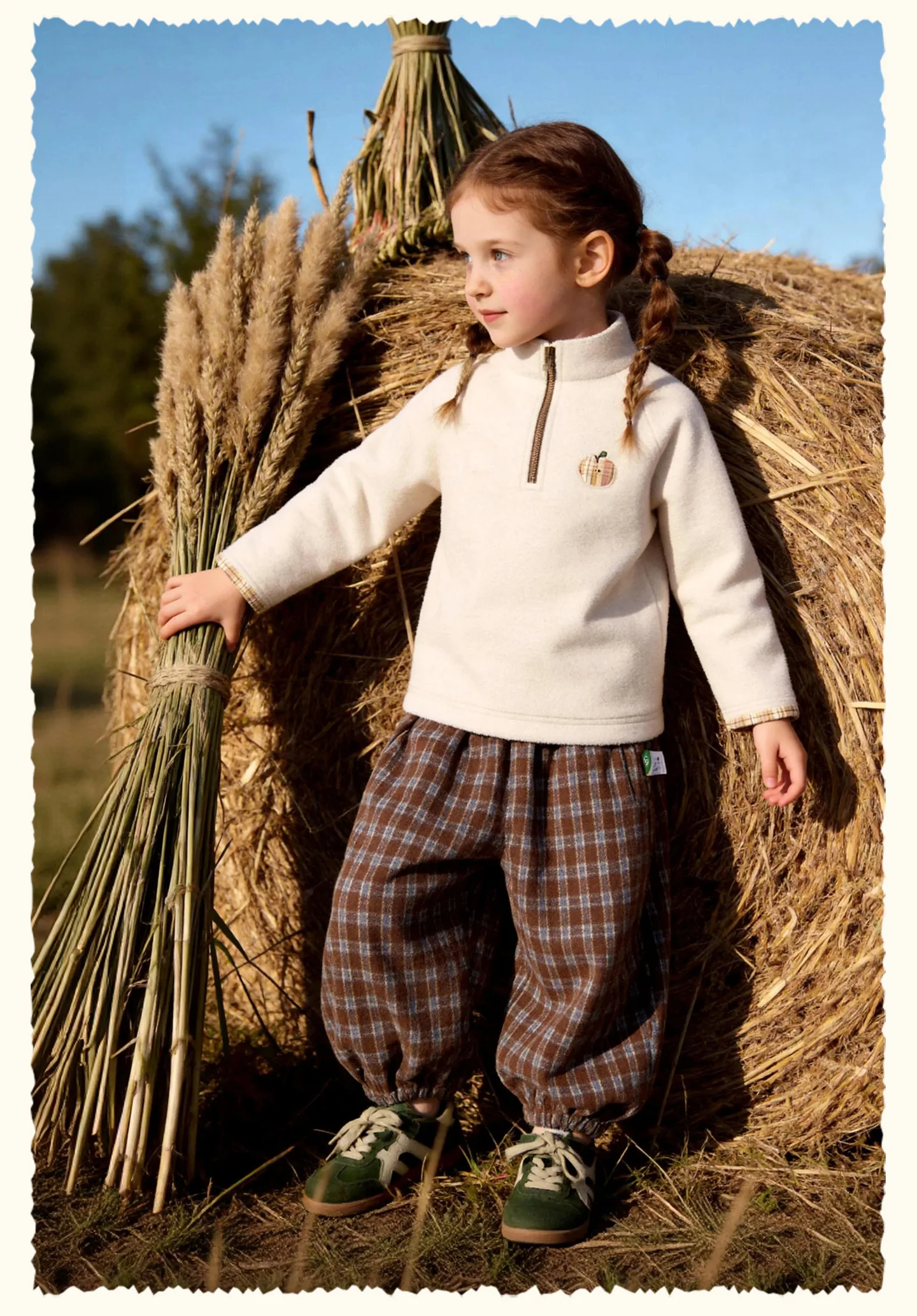 Amila 2026 Herbst Neue Kinder-Freizeithose Vintage Kariert Wolle-Optik Häschen-Applikation Laternenhose Modisch Bequem Tägliche Lange Hose – Detail 11