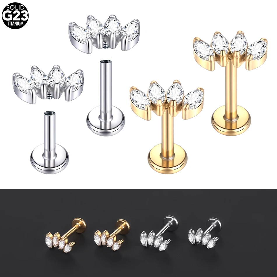 10pcs/lot Titanium Labret Rings Piercing Cubic Zircon Ear Tragus Earring Stud Conch Helix Daith Ear Piercings Women Jewelry 16G