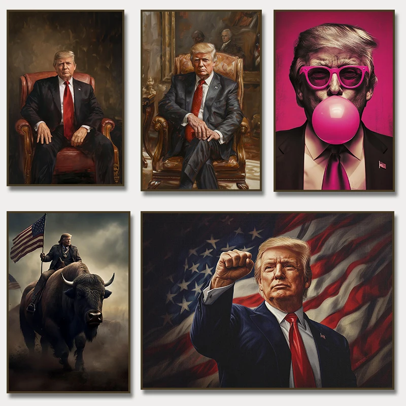 Donald Trump Pink Bubble Gum Poster Fighting Portrait Motivational Canvas Painting Wall Art for Living Room Home Decor Cuadros