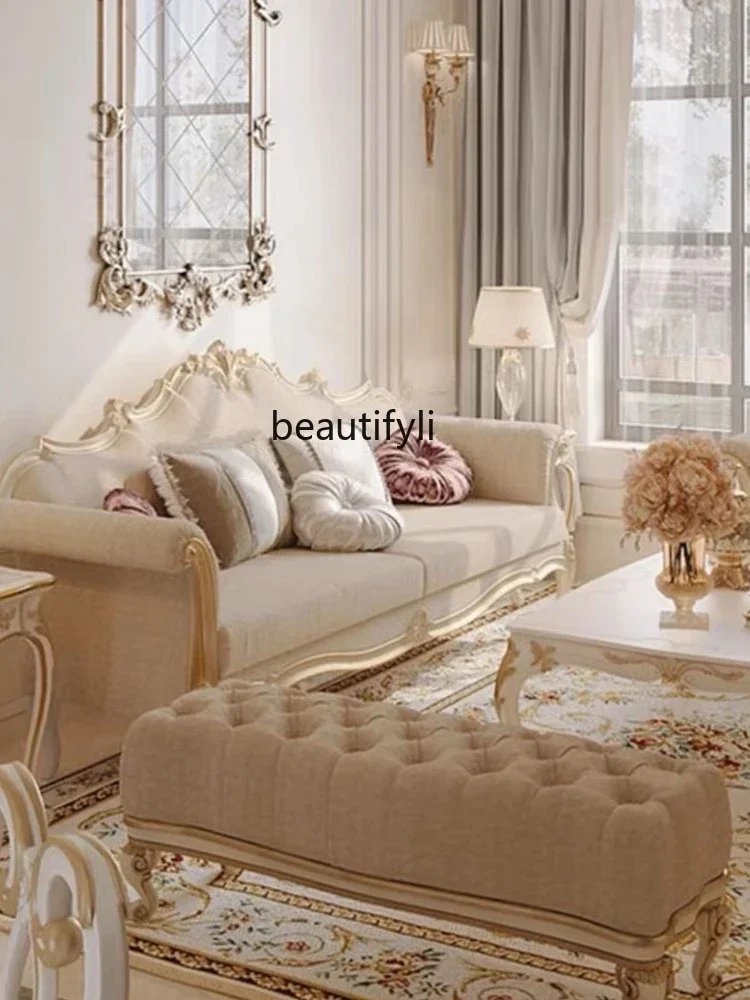 French Entry Lux Palace Solid Wood Sofa Retro Living Room Carved Three-Seat Luxury Neoclassical Furniture