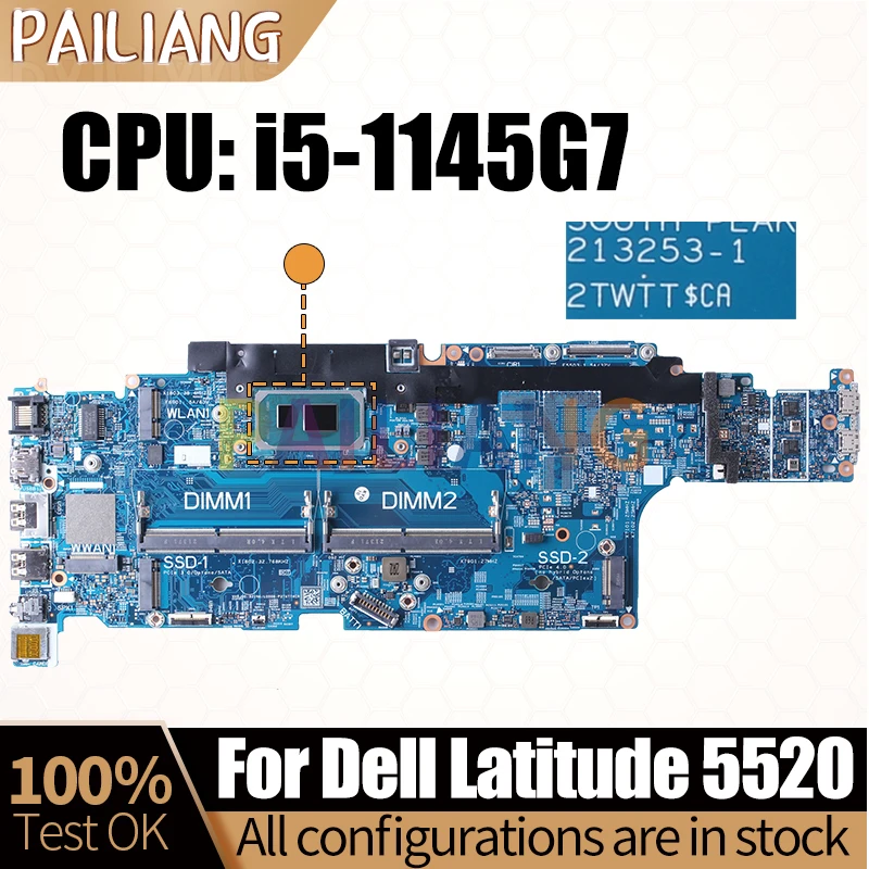 

For Dell Latitude 5520 Notebook Mainboard Laptop 213253-1 i5-1145G7 0MKYVR 0RW8NK Motherboard Full Tested