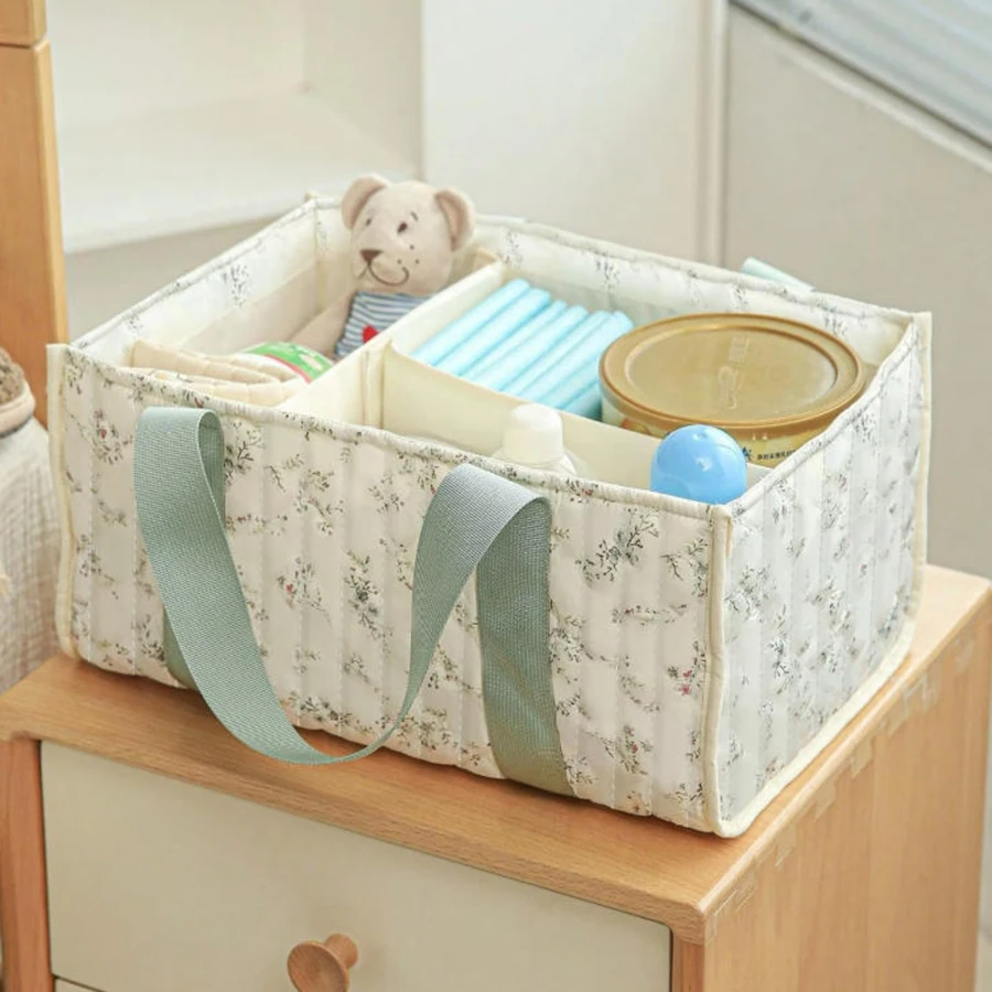 Floral Diaper Caddy Organizer, Portable Nursery Storage Basket with Dividers, Baby Shower Gift for Newborn Essentials
