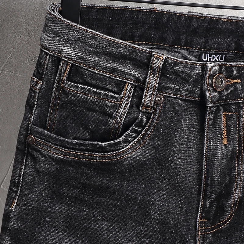 Newly Designer Fashion Men Jeans High Quality Retro Black Gray Stretch Slim Fit Ripped Jeans Men Vintage Casual Denim Pants