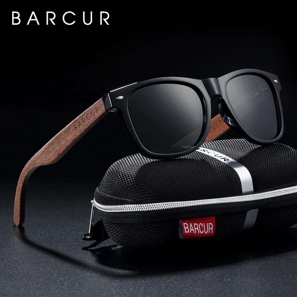 BARCUR High Quality Black Walnut Sunglasses Anti-Reflecti Men Women Mirror Sun Glasses Male UV400 Wooden Sunglass Shades Oculos