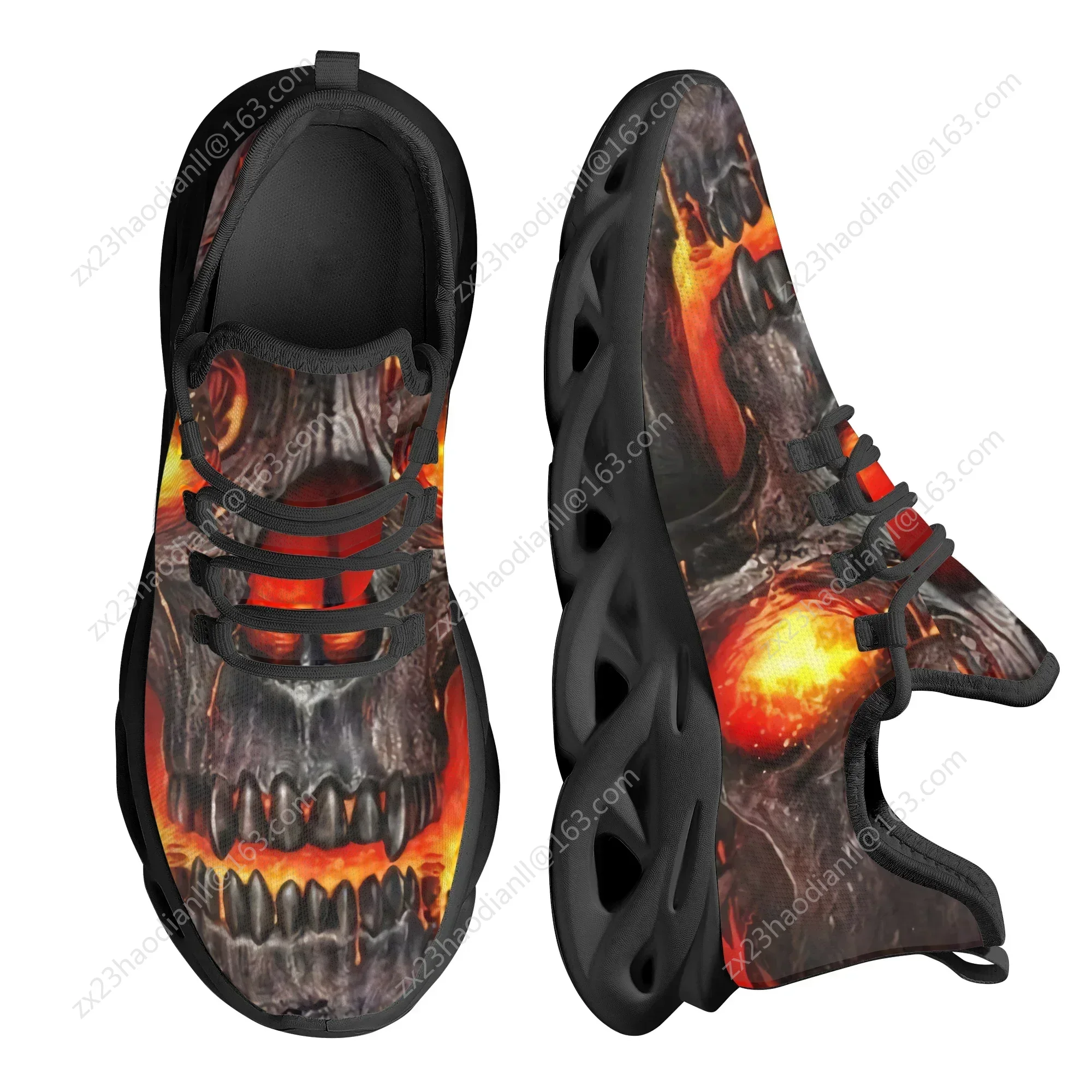 Flaming Skull Print Soft Sole Mesh Lace Up Shoes Elegant Comfortable Ladies Flat Shoes New High Quality Non-slip Sneakers Female