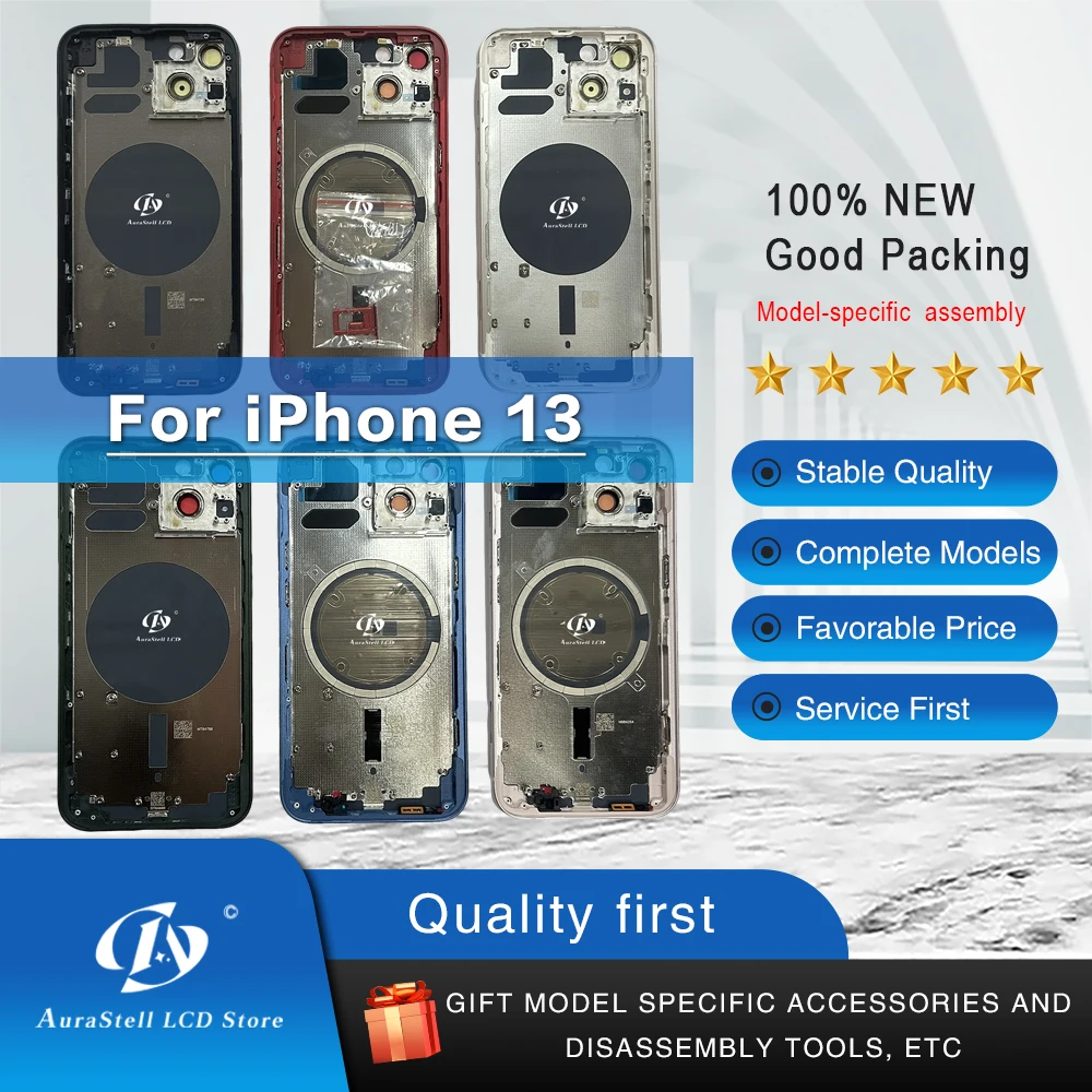 iphone-13-usa版用背面バッテリーカバーハウジングアセンブリ-ガラスベゼル交換-スイッチボタン-simトレイ-サイドキーパーツ