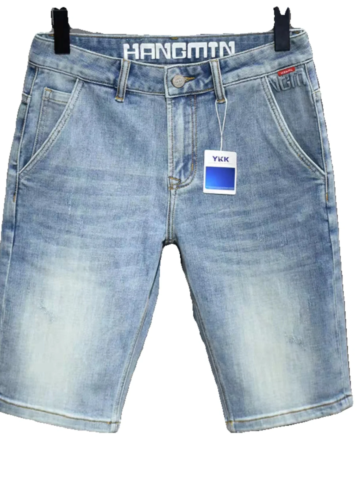 

Summer Thin Light Blue Jeans Men's High Elastic Straight Loose New Simple Casual Five-Quarter Pants Youth Cotton Stretch Denim