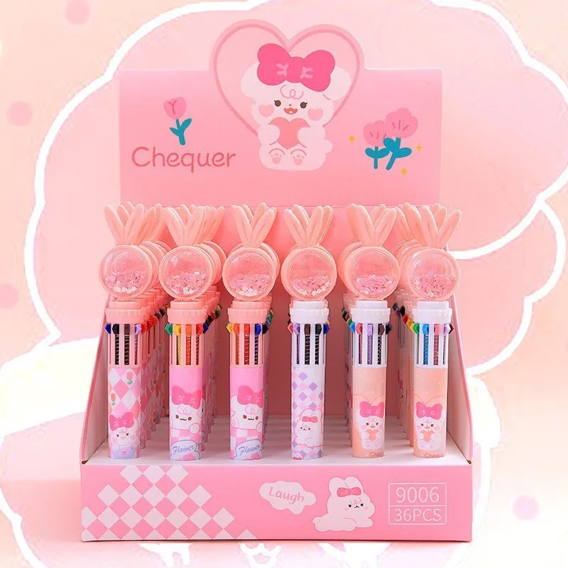 

Набор из 36 штук: 10-цветные многоцветные выдвижные шариковые ручки с милыми мультяшными кроликами для рисования, заметок и маркировки, для школы и офиса