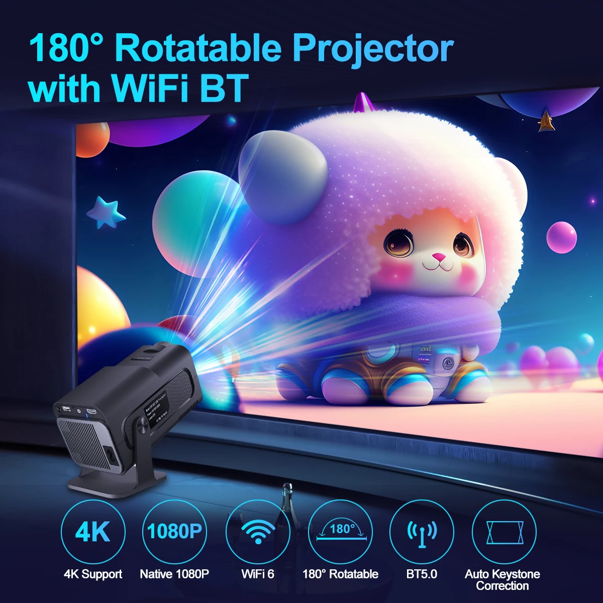 Projetor portátil ao ar livre do mini Smart Home Theater, HD, 4K, Hy320Mini, novo, 2022