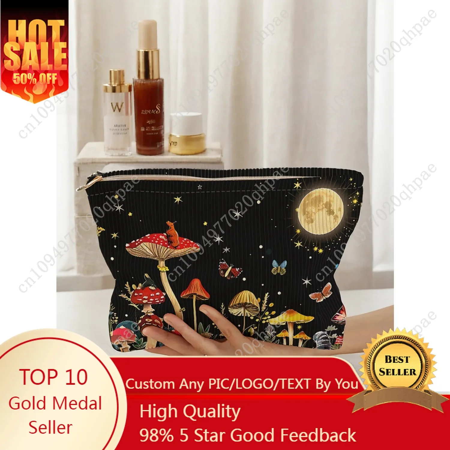 قطعة واحدة، حقيبة مكياج بسحاب على شكل غابة الفطر، حقيبة تخزين مكياج خفيفة الوزن ومتعددة الوظائف