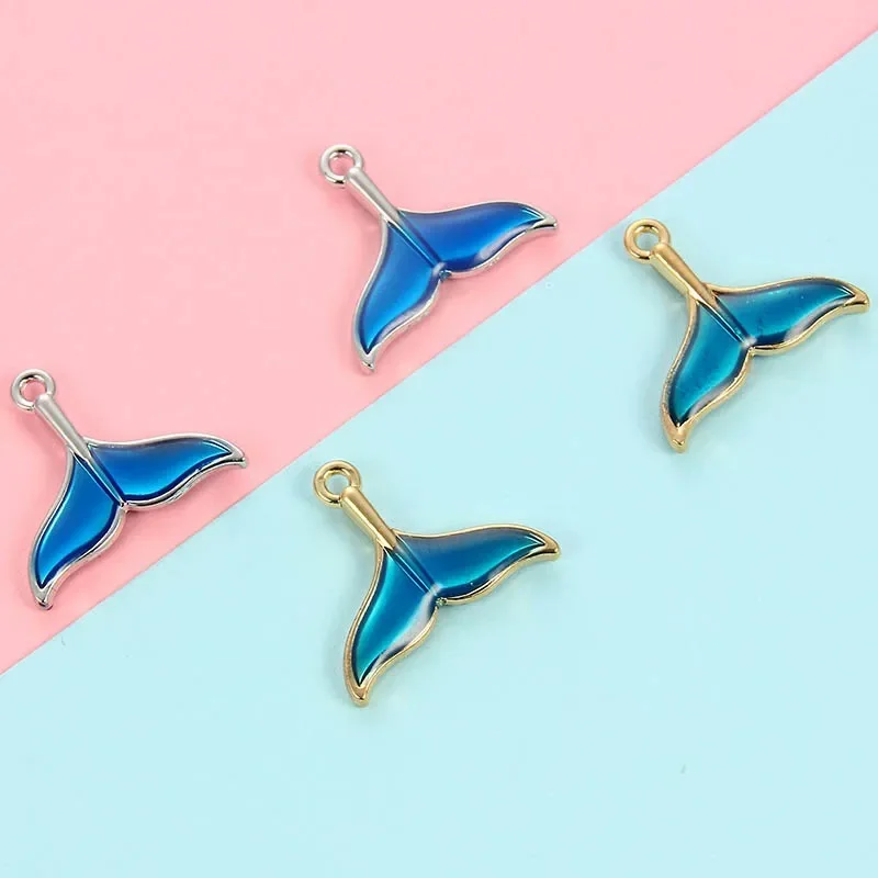 New 10pcs/lot Alloy Enamel Fish Whale Tail Charms Pendant DIY Handmade Bracelet Necklace for Jewelry Making Accessories 18*20mm