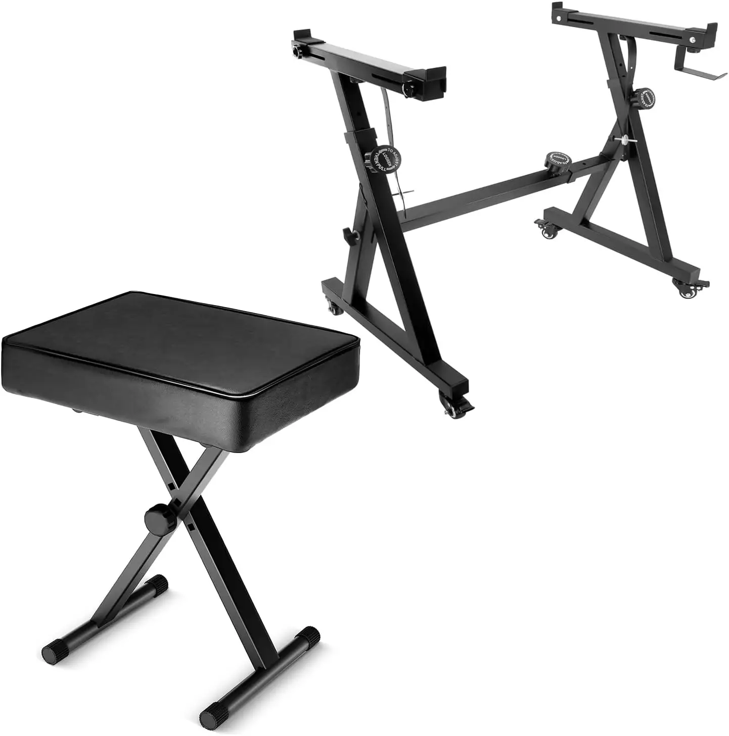 5 Core Keyboard Stand Adjustable z Style Piano Riser + Keyboard Piano Bench KS Z1 BLK HD WHLS+KBB BLK HD
