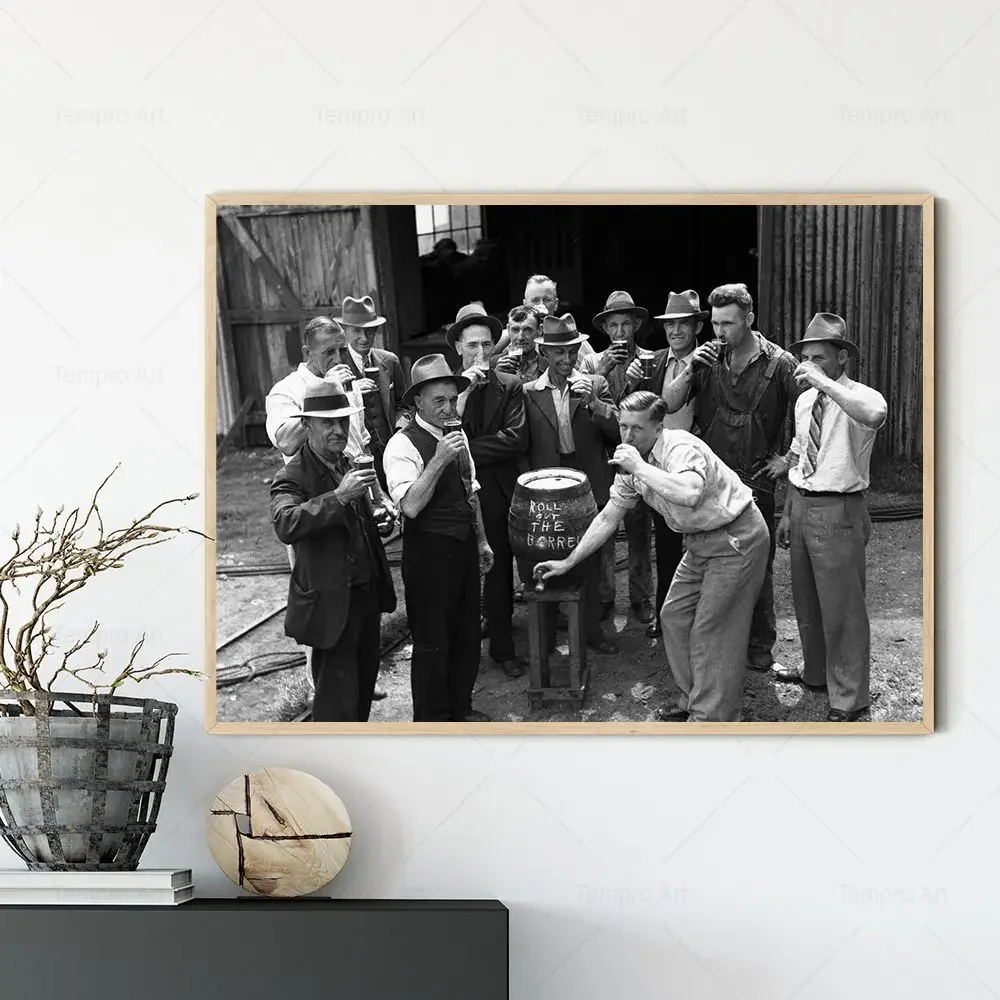 Frameless Canvas PaintingVintage Flapper Girls Drinking Poster Retro Beer Wine Black And White Canvas Painting Wall Art Pictures