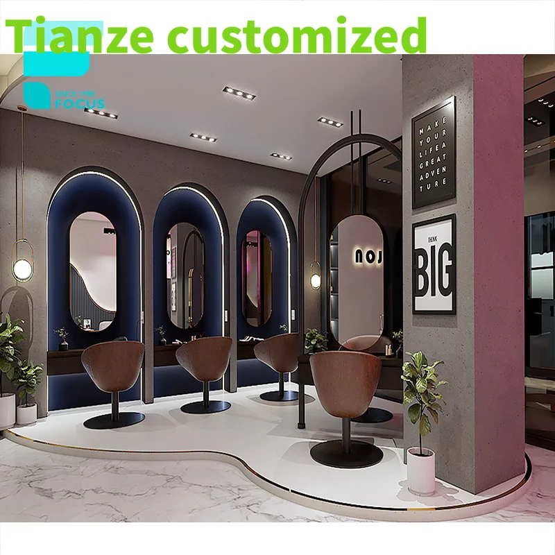 

Customized-Fashion Design Beauty Salon Package With Beauty Mirror Led Reception Desk Salon Beauty