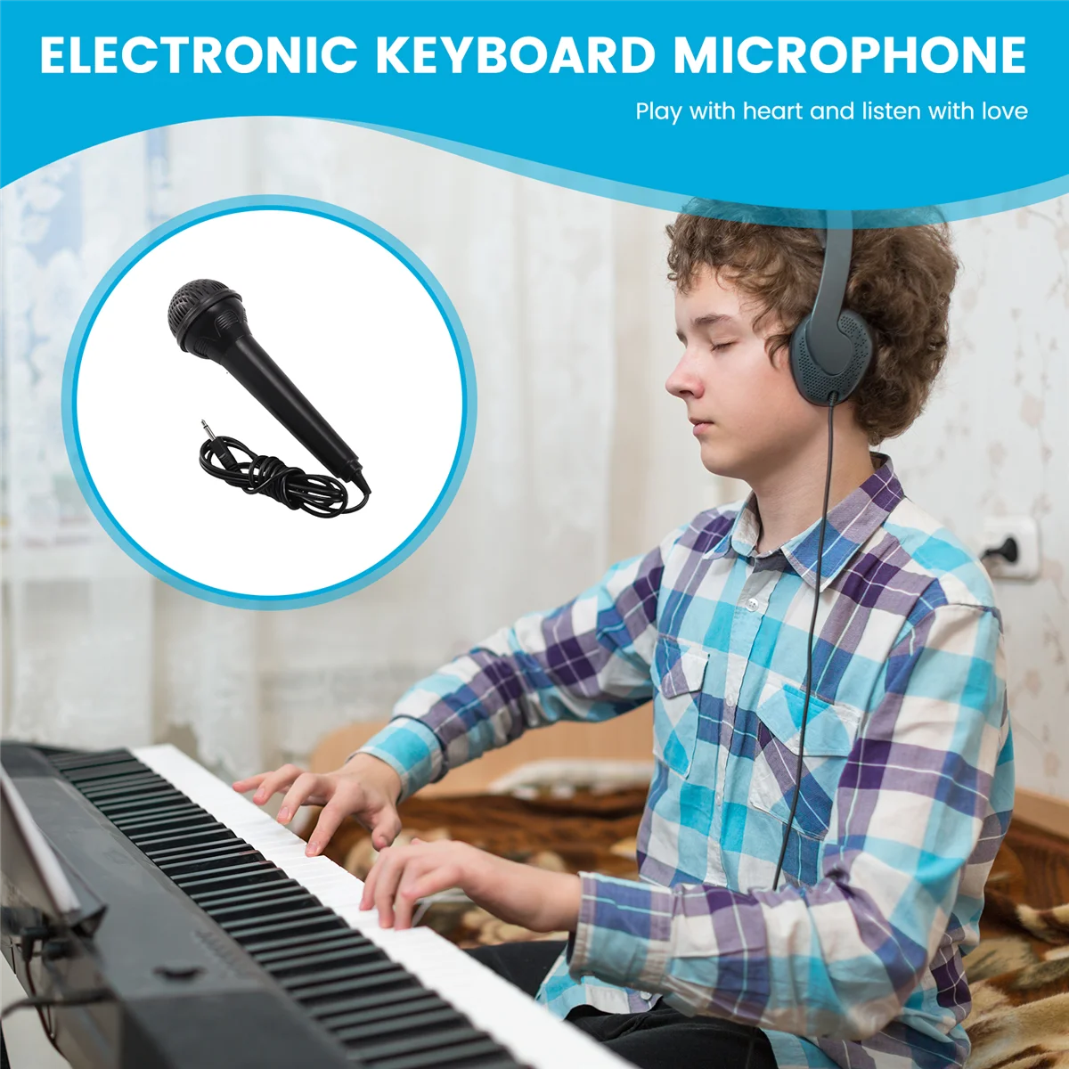 Microfone de teclado aa84, 3.5mm, porta pequena, microfone portátil para crianças iniciantes, piano eletrônico, teclado de música