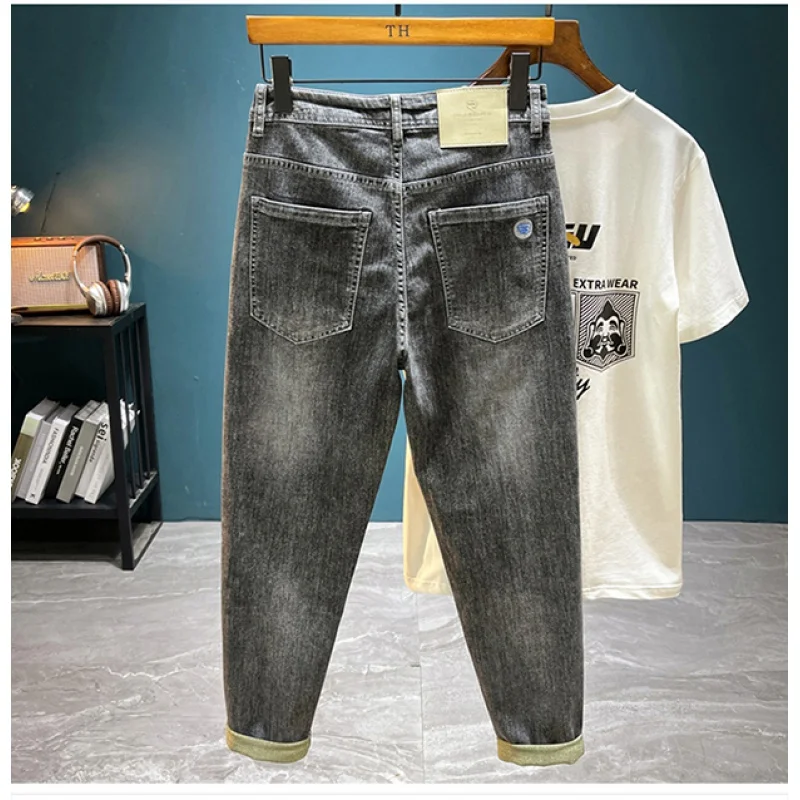 Fashionable printed slim jeans summer men's clothing fashionable all-match casual street elastic soft slim fit tapered pants