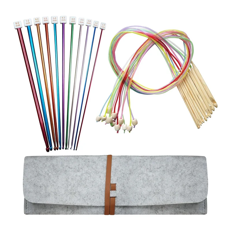 Набор крючков ABXF-Tunisian с футляром: 24 шт. Набор тунисских бамбуковых крючков для вязания крючком с кабелем, афганские алюминиевые крючки для вязания крючком