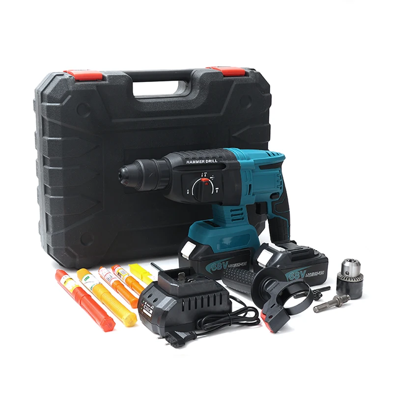 1350W Cordless Electric Rotary Hammer Drill 18V Multifunction Hammer Impact Drill Set Power Tool With 2Battery and Accessories