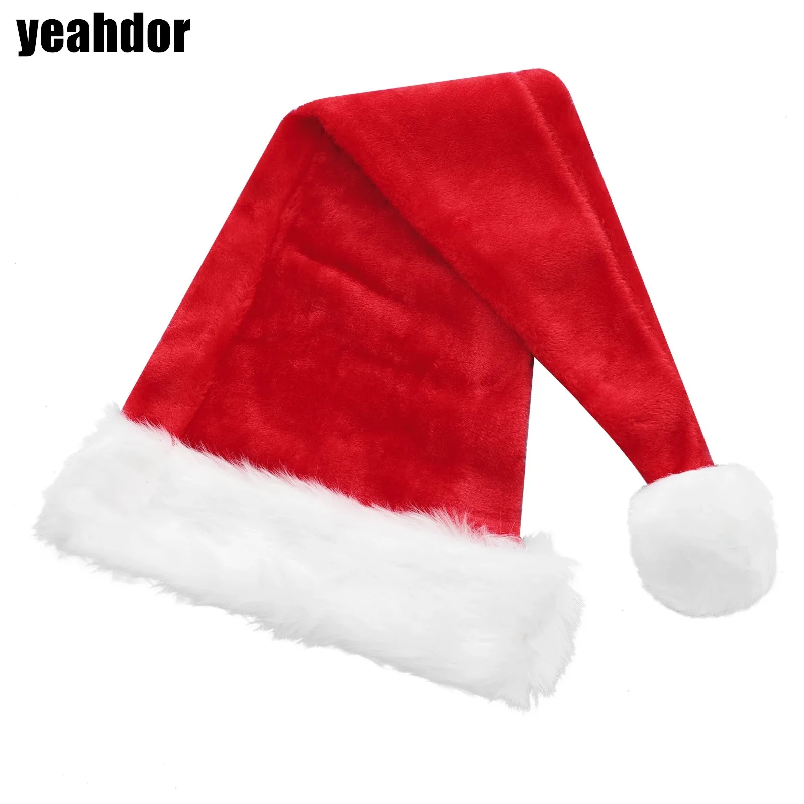 Adult Size Christmas Hat Santa Claus Hat 75cm Length Santa Hat Pompom White Plush Trim Pointed Hat Xmas Gift Costumes Accessory