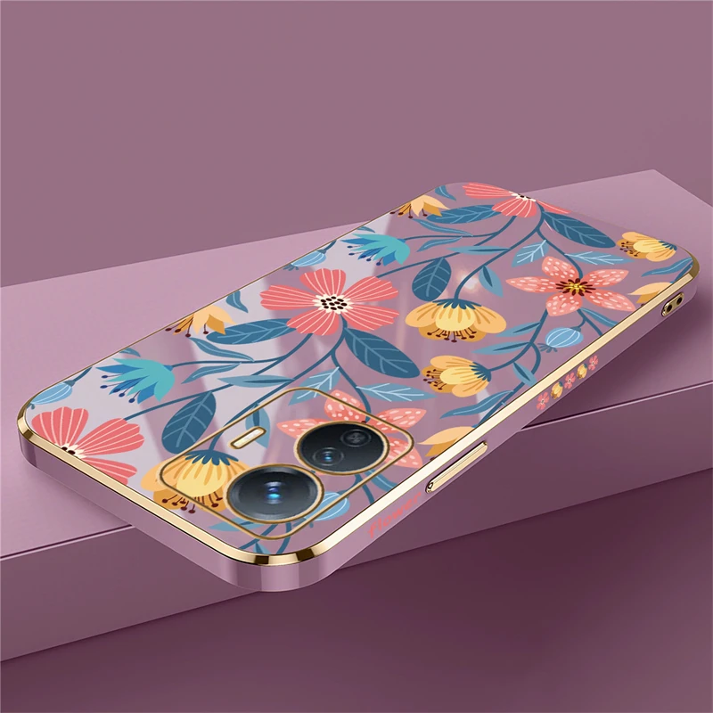 Flower Painting Case For Vivo V30 V29E V11 V20 V21 V23E V25 Pro V5 Plus V27E Luxury Plating Silicone Soft Shockproof Cover