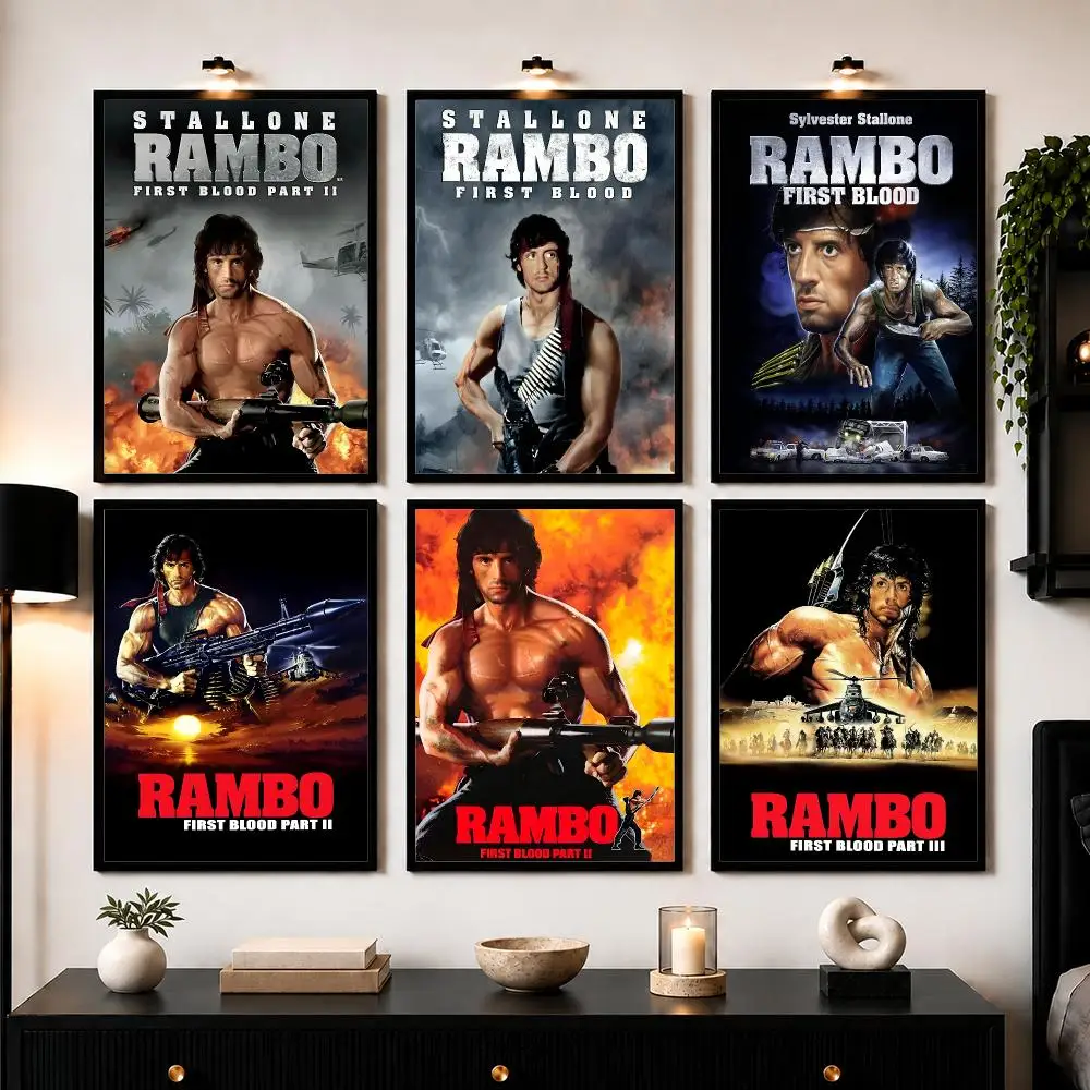 Classic Action Movie R-Rambo First B-Blood Poster Wall Art Print Sticker for Bedroom Living Room Dorm Office Modern Home Decor