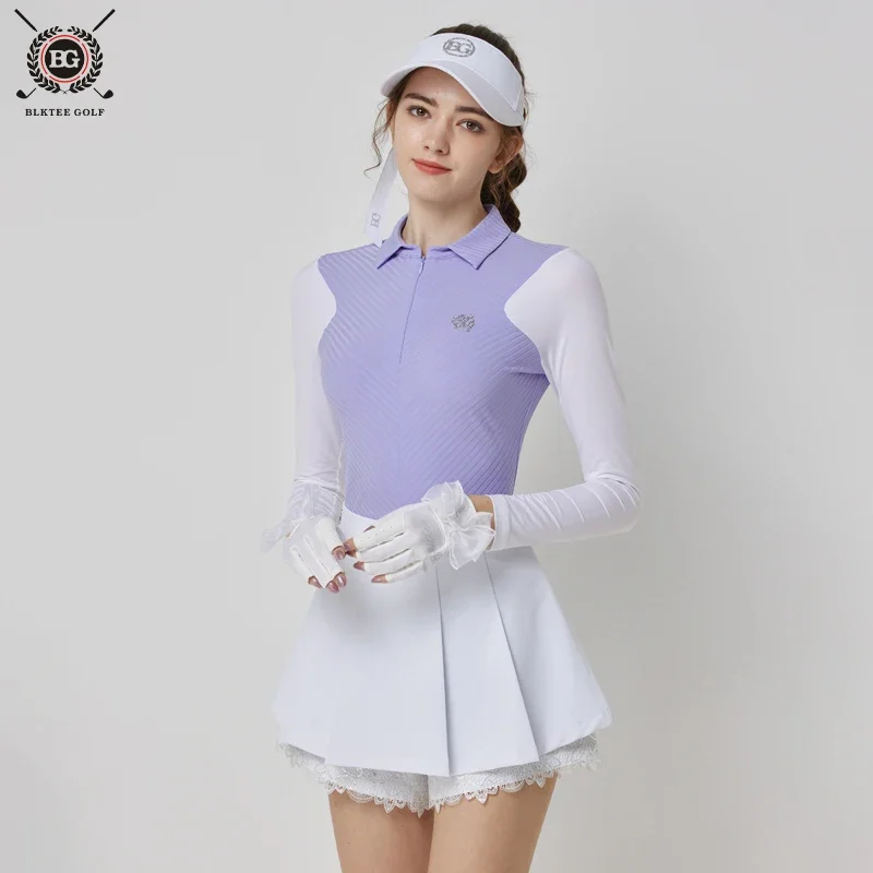 2024BG Golf Women's Ice Silk Long-sleeved Polo Shirt Breathable Quick-drying Splicing Top Women's Sports Skort Pleated Skirt